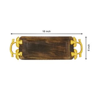 emaango Long Wooden Tray with Golden Handle