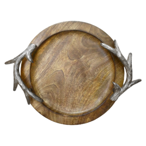 emaango Wooden Tray with Silver Horn