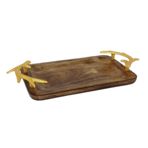 emaango Wooden Tray with Golden Horn