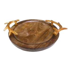 emaango Wooden Tray with Golden Horn